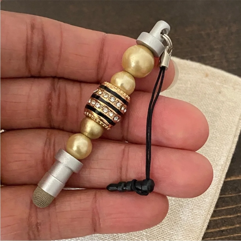 Faux Pearl Champagne Colored Beaded Stylus Mini Cell Phone Accessories